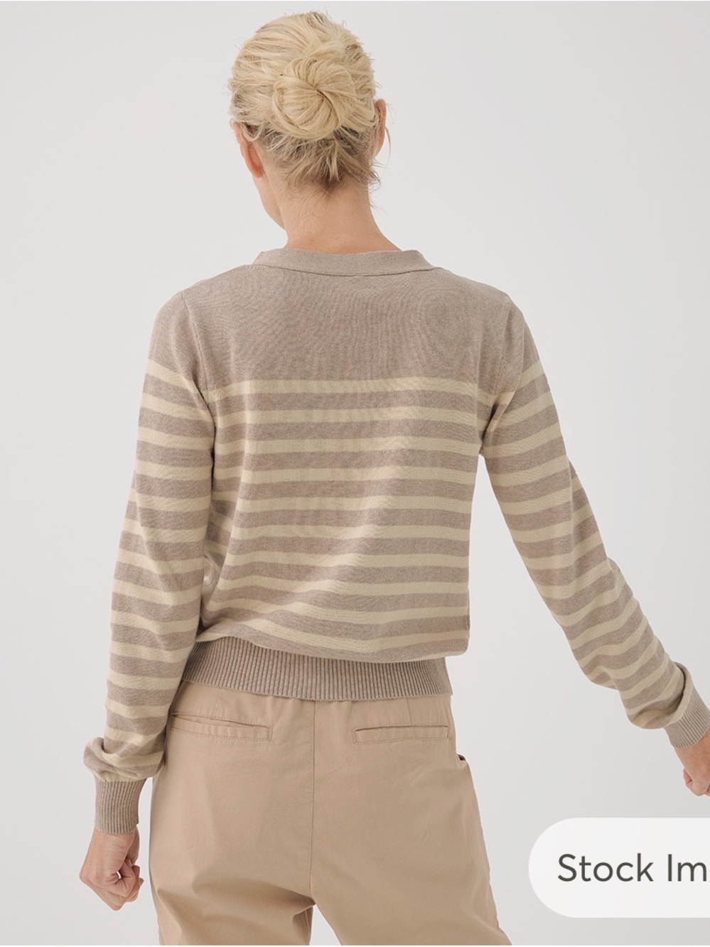 Pact Women’s Classic Fine Knit Cardigan Everyday Oat Stripe Size Large - Picture 2 of 9